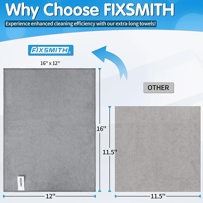 FIXSMITH Grey Microfiber Cleaning Cloth -Pack of 12, Highly Absorbent Cleaning - Image 2