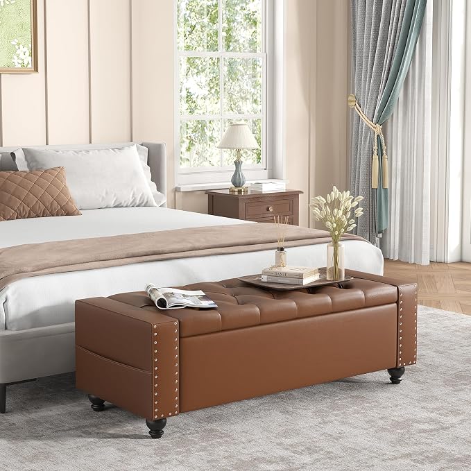 Maupvit Storage Ottoman Bench, 49 Inch Bedroom Bench, Upholstered Ottoman by MaupvitFurniture