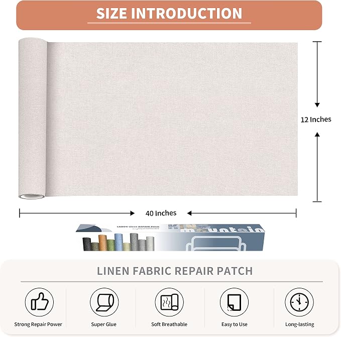 Fine Linen Repair Patches, Self-Adhesive Linen Fabric Patches, 12X40 inch Extra - Image 2