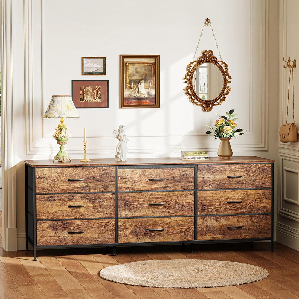 Huuger 63 Inch Dresser for Bedroom, Dresser for Closet with 9 Fabric Drawers,...