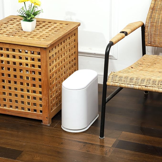 White Slim Bathroom Trash Can - Image 7