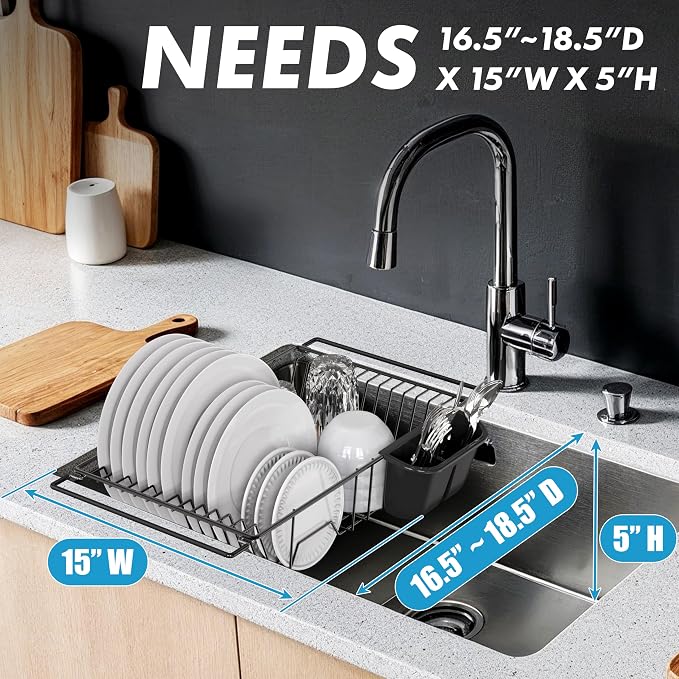 SIMPLE HOUSEWARE Large Over Sink Counter Top Stainless Steel Dish Drainer - Image 6