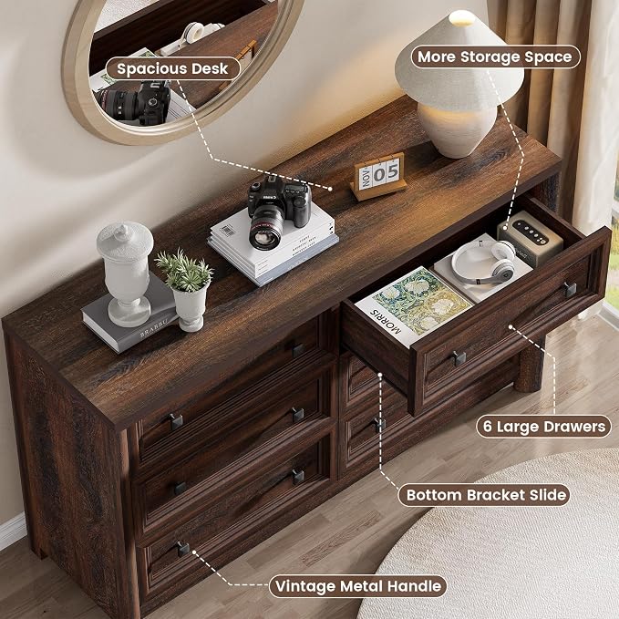 Farmhouse Walnut 6 Drawers Dresser - Image 6