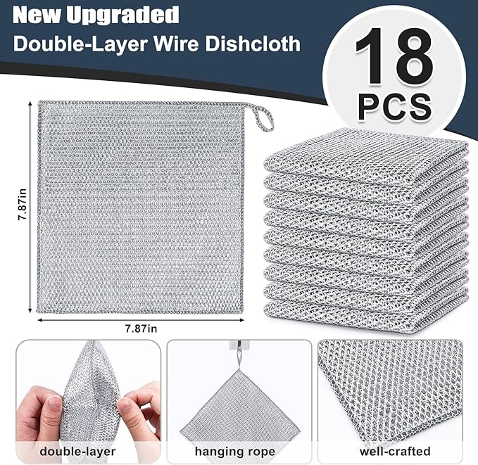 Navona 18 Pcs New Upgrade Steel Wire Dishcloth, Double-Layer Steel Wire - Image 2