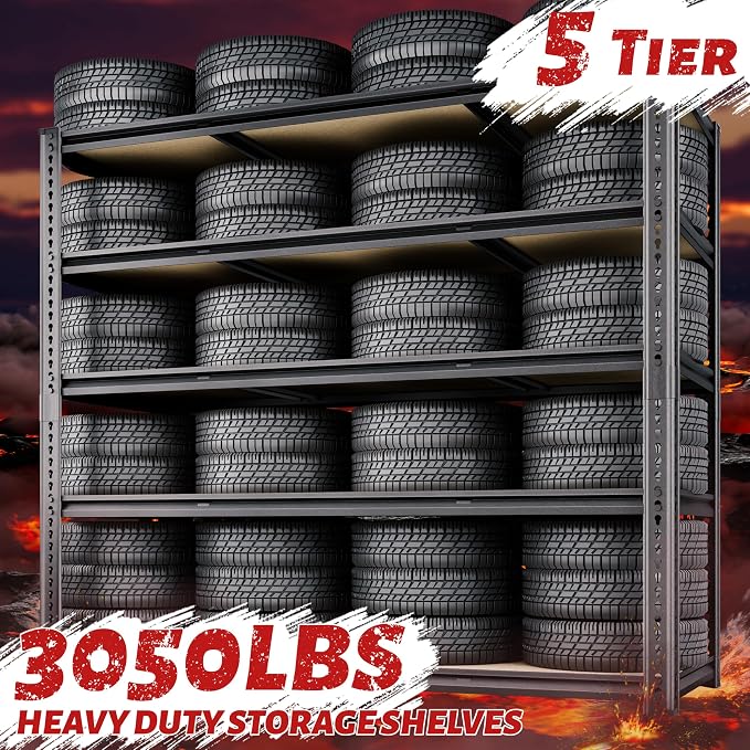 48"W Garage Shelving, 3050LBS Storage Shelves heavy duty, 5 Tier Metal Shelving - Image 5