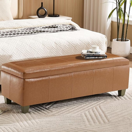 51" Faux Leather Storage Ottoman, Stitch Tufted Rectangle Upholstered End of by WUTUTUEE
