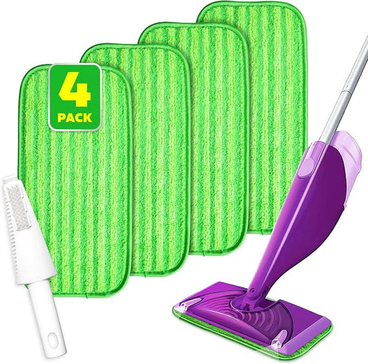 4 Pack Reusable Microfiber Mop Pads, Compatible by BEFANTY