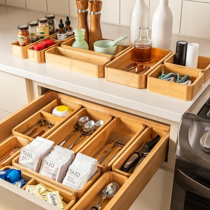 SMIRLY 5-Piece Bamboo Kitchen Drawer Organizer Set - Image 7