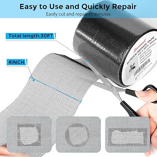 Black Window Screen Repair Kit, 4 in X 30 FT Screen Repair Tape - Image 2