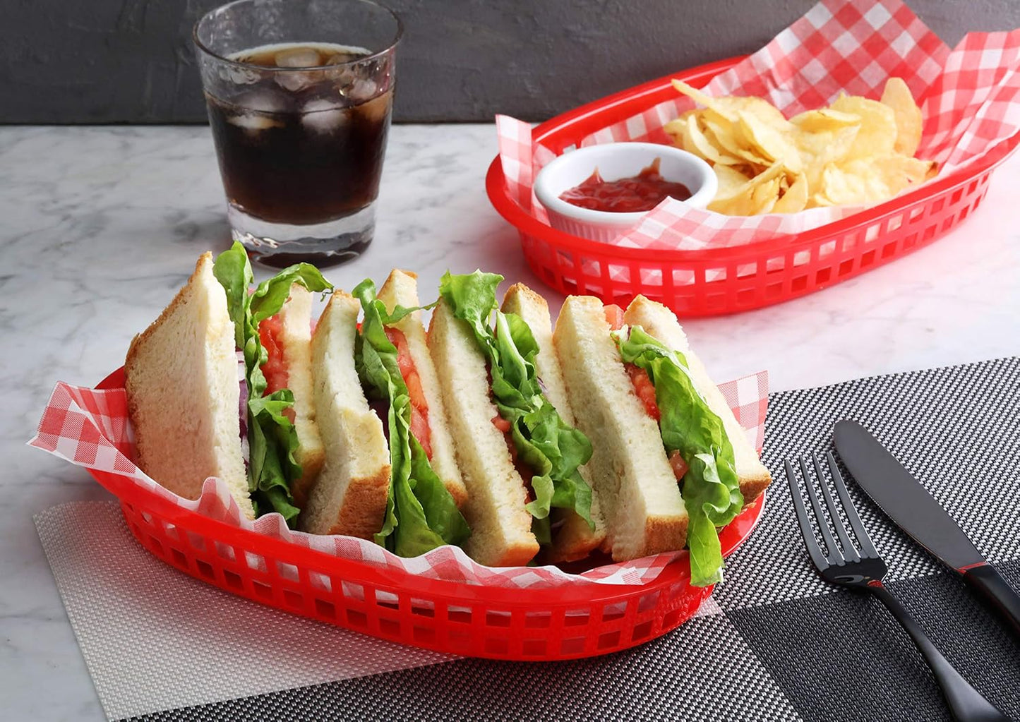 New Star Foodservice Fast Food Baskets, 10.5 x 7 Inch, Set of 12, Red