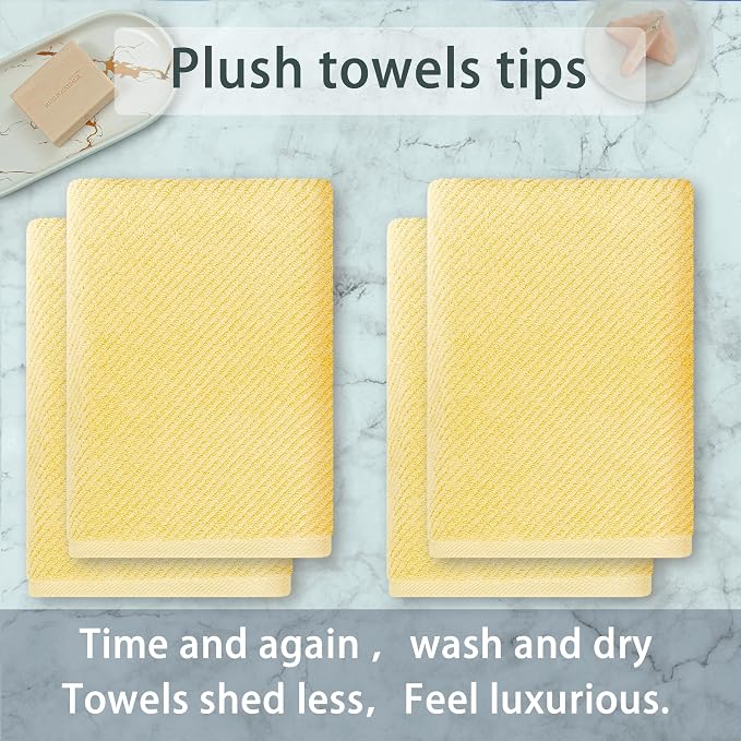 Yellow Bath Towels, Luxury Bath Towels Set of 4, Large 30"x56" - Image 3