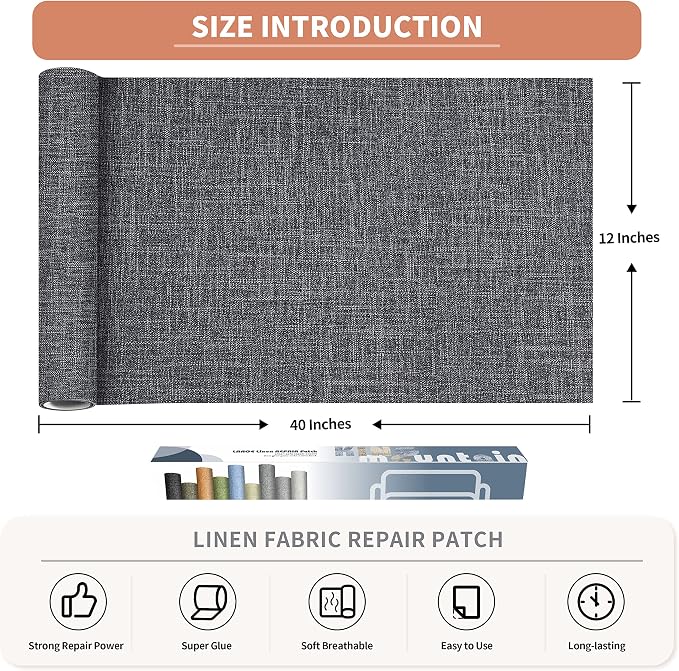 KING MOUNTAIN Fine Linen Fabric Patches, Self-Adhesive, 12x40 inch, - Image 2