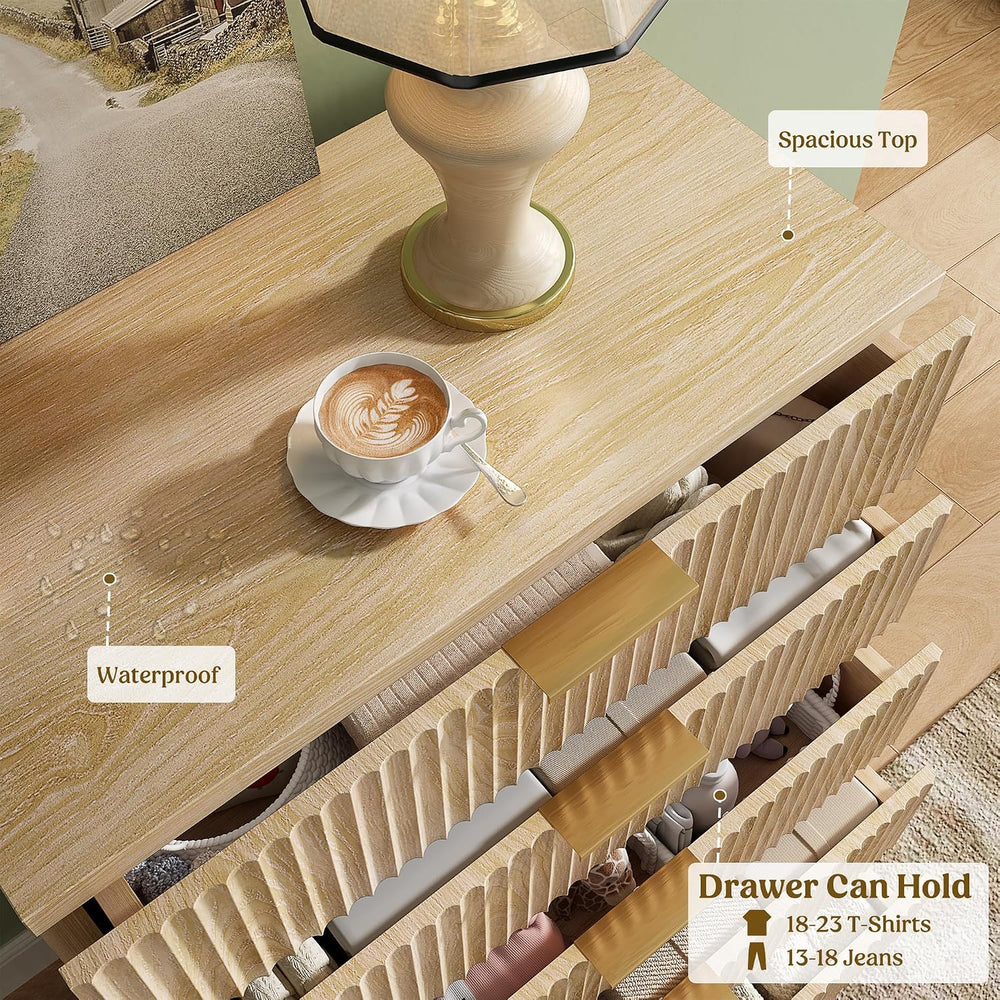 Wood Tall 5 Drawers Dresser, 27.6" W Fluted Modern Dressers for Bedroom