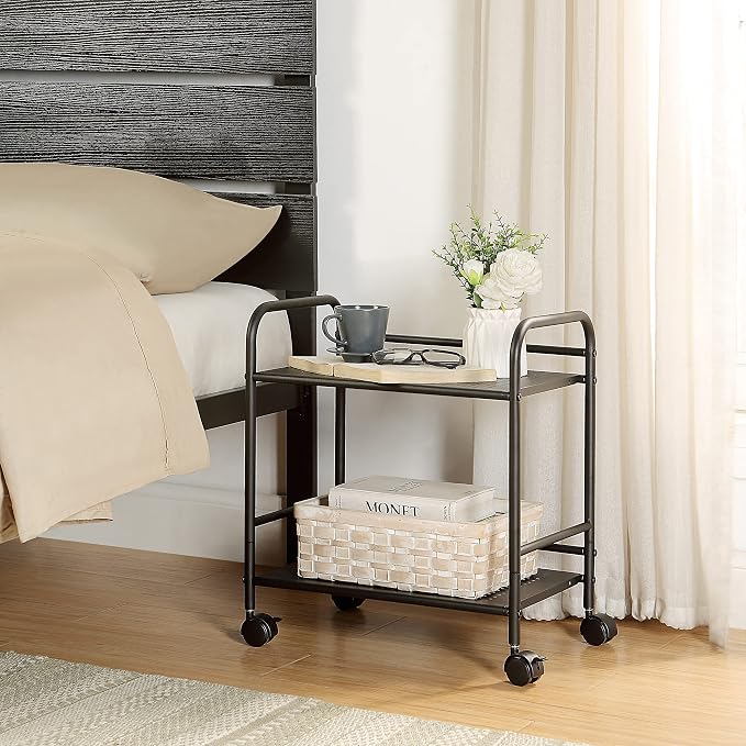 SunnyPoint 2-Tier Metal Rolling Utility Cart – Mobile Storage Shelf - Image 2