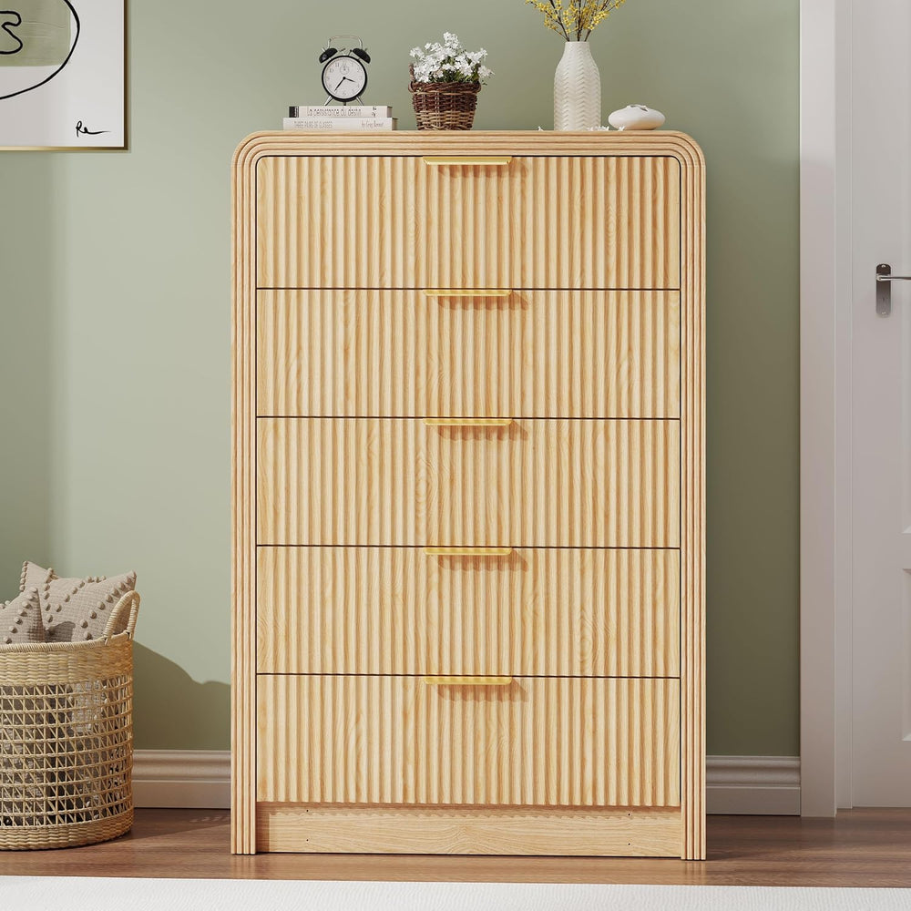 Decofy Fluted 5 Drawers Dresser, 48" Tall Chest of Drawers for Bedroom