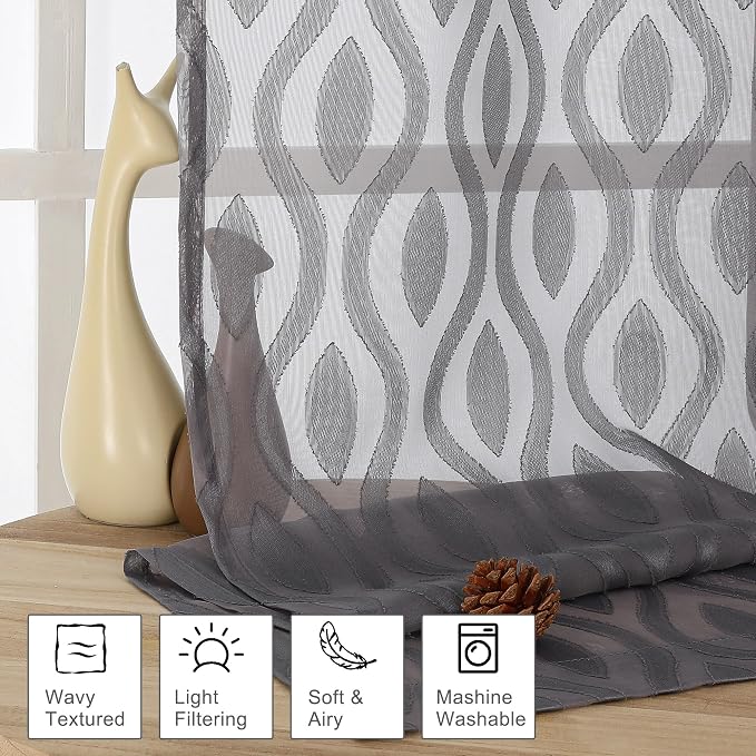 Aiyufeng Grey Sheer Curtains 45 Inch Length 2 Panels Set, Farmhouse Clip - Image 2