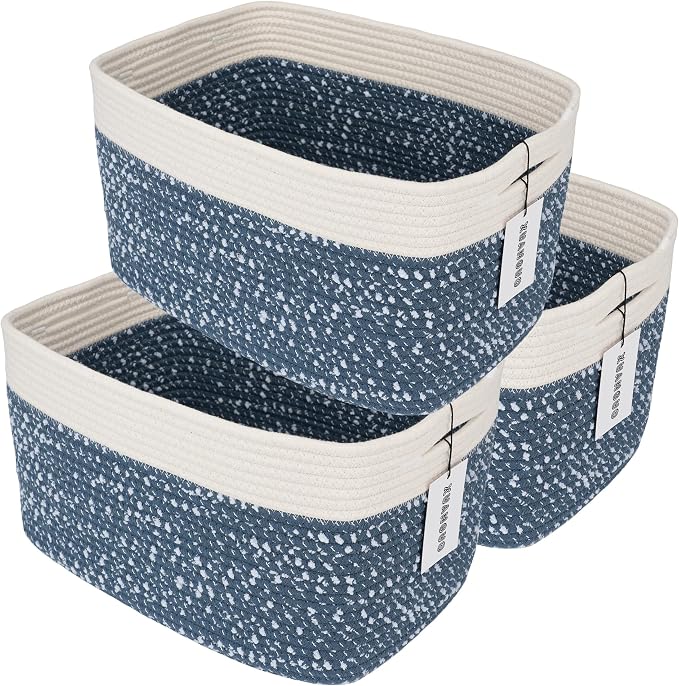 White and Blue Cotton Rope storage Basket Bins Woven Basket by XUANGUO