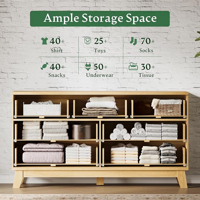 Fluted Dresser with 7 Drawers, Wooden Dresser TV Stand, Wood Closet Clothes - Image 4