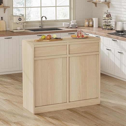 Double Tilt Out Trash Cabinet, Natural Wood Hidden Garbage Can Cabinet - Image 9