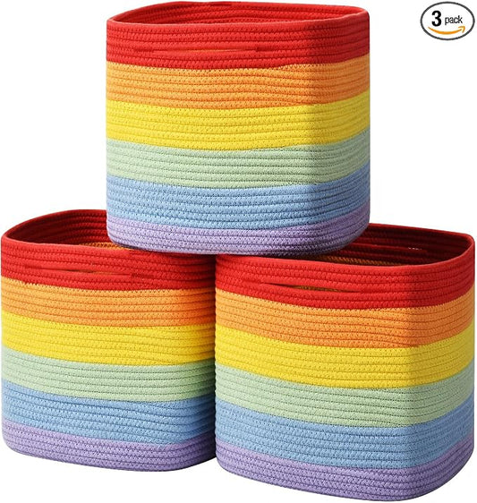 3 Pack Storage Cubes 11 Inch Cotton Rope Woven Baskets by Gocjuaza