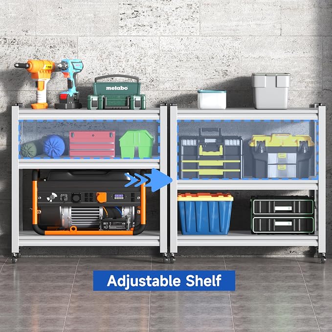 34''W Garage Heavy Duty 3-Tier Adjustable Storage Rack, Steel Shelving - Image 4