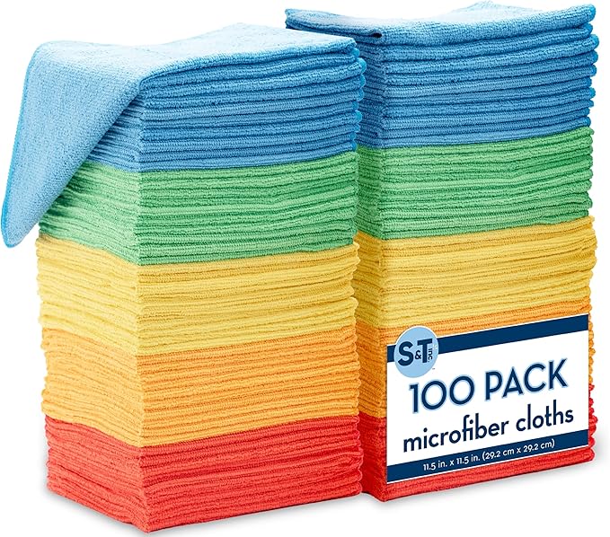 S&T INC. 100 Pack Microfiber Cleaning Cloth, Bulk Towels by STINC