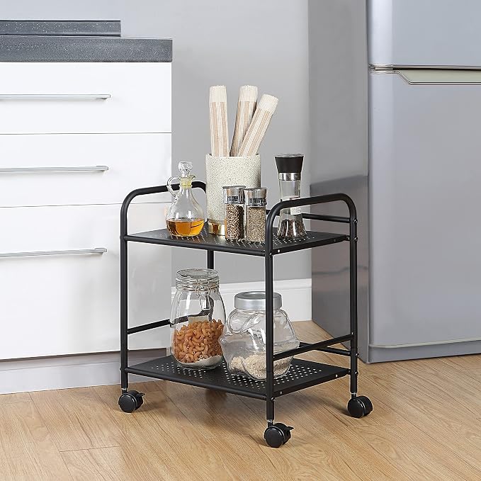 SunnyPoint 2-Tier Metal Rolling Utility Cart – Mobile Storage Shelf - Image 3