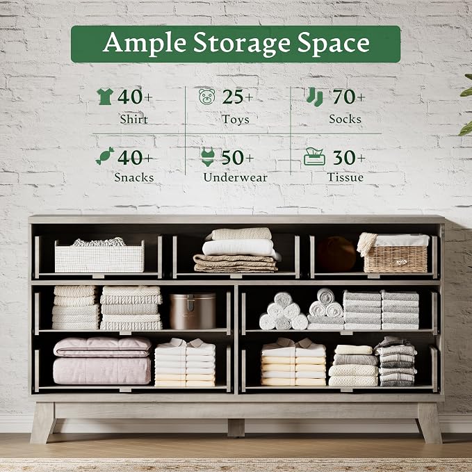 Fluted Dresser with 7 Drawers, Wooden Dresser TV Stand, Wood Closet Clothes - Image 4