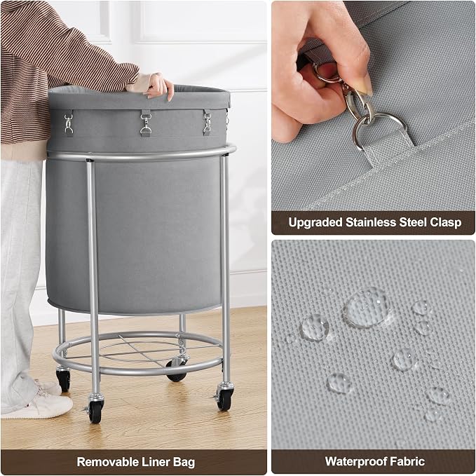 ELYKEN Laundry Basket with Wheels, 45 Gallons Rolling Laundry Hamper with - Image 3