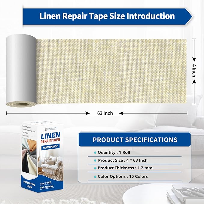 KING MOUNTAIN Linen Repair Patches, Self-Adhesive Fabric Patches, 4 X 63 inch - Image 4