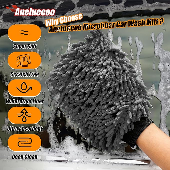 Car Wash Mitt Microfiber, Premium Chenille Microfiber Wash Car Mitts Sponge - Image 3