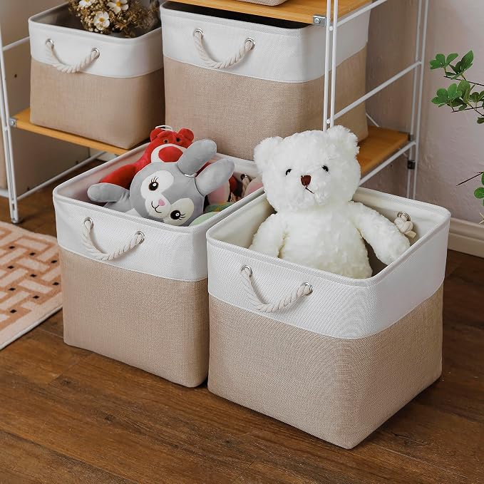 13 x 13 Inch Cube Storage Bins, 4 Pack Large Collapsible Fabric Storage Bin - Image 3