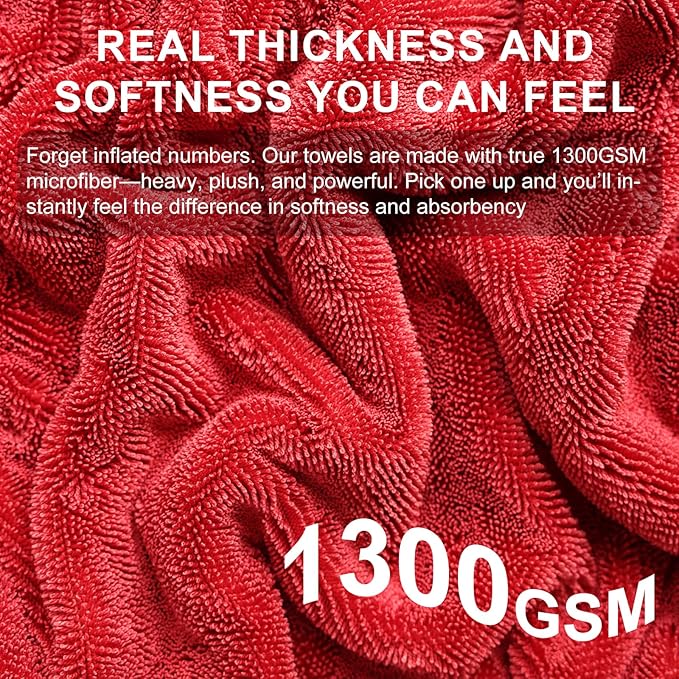 2 Pack XL Car Drying Towel – 1300GSM Ultra Absorbent Microfiber, Twisted Loop - Image 4