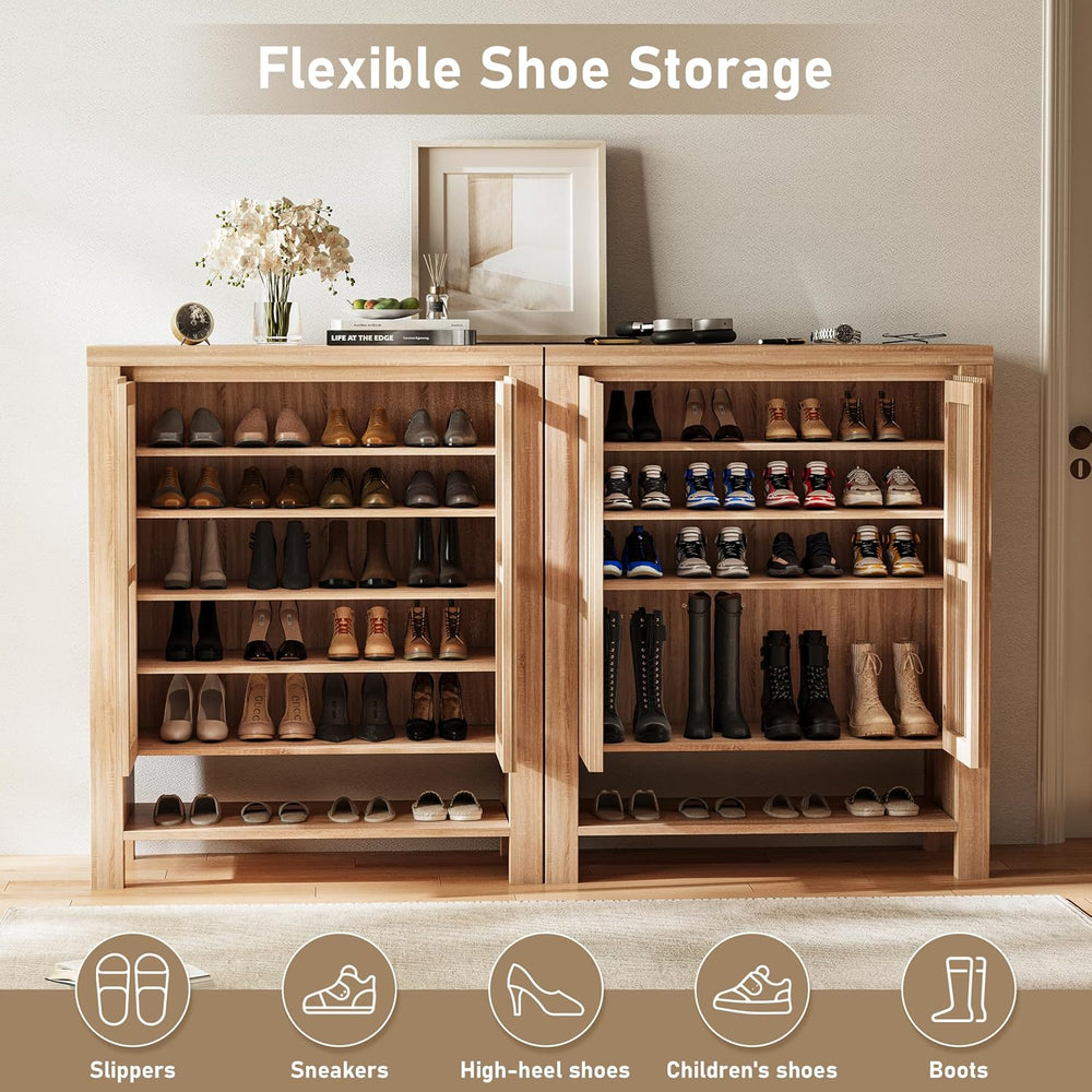 INNOD 43" Tall Shoe Storage Cabinet with Doors, 8-Tier Entryway Shoe Cab...