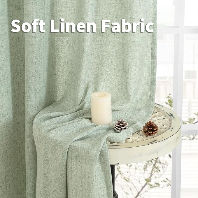 YoungsTex Sage Green Linen Curtains 90 Inch Length Living Room, Textured Semi - Image 9