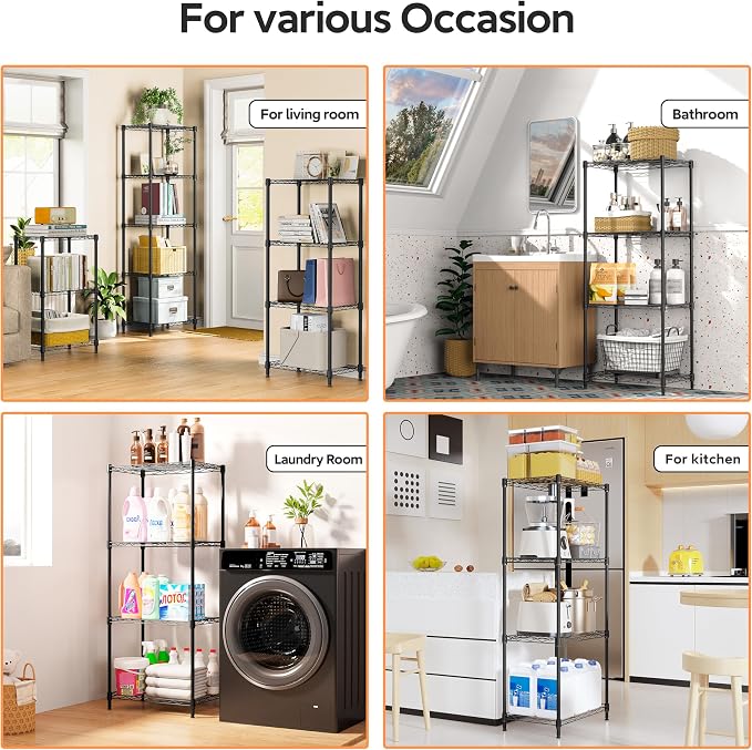 4 Tiers Shelf Metal Storage Shelves Wire Rack Closet Organizers - Image 6