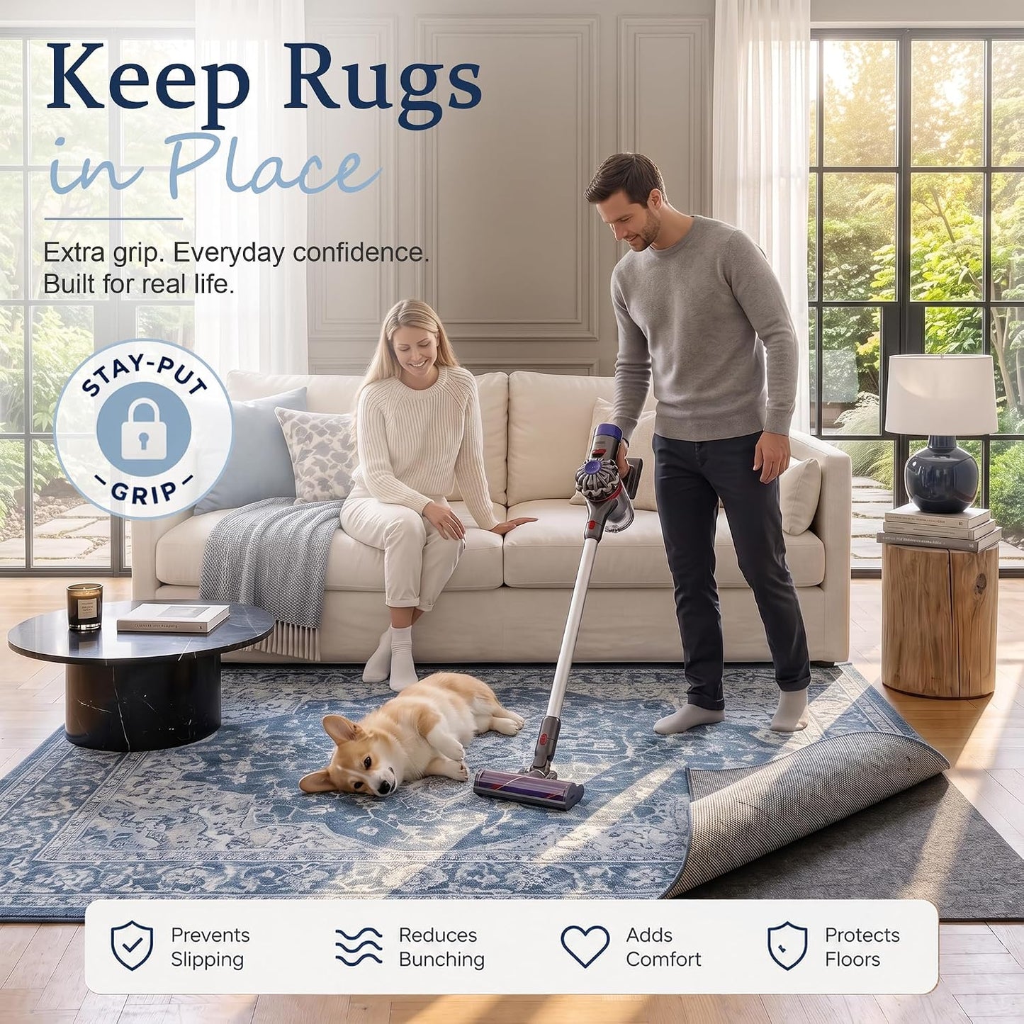 5x7 Non Slip Rug Pad Gripper Cushioned Carpet Pads | Ideas for Hardwood Floors, Thick Felt Liner with Silicone Backing, Under Area Rugs Anti Skid Mat Keep Rugs in Place and Safe