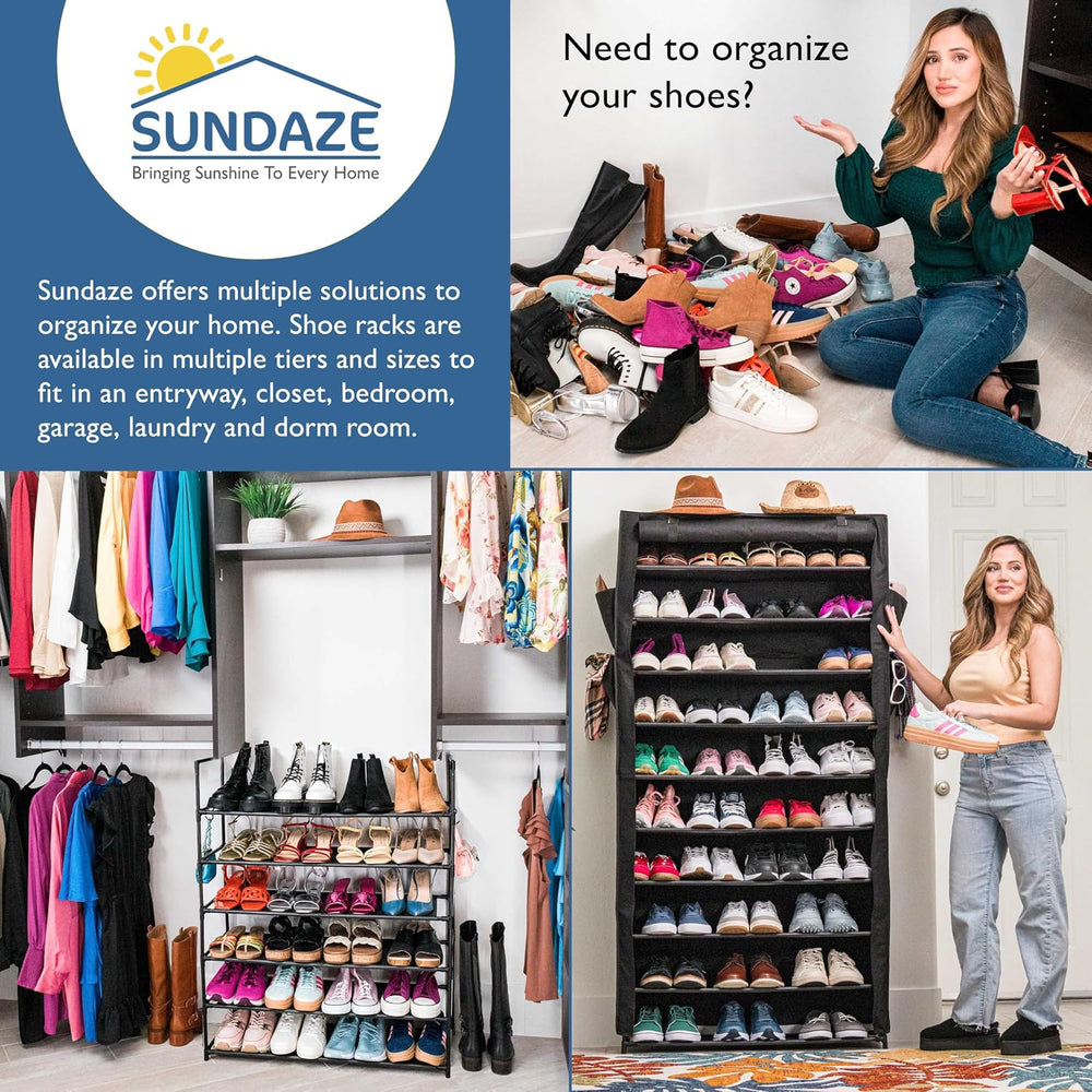 Sundaze Shoe Rack with Cover - 10 Tier Shoe Rack for Front Door Entrance