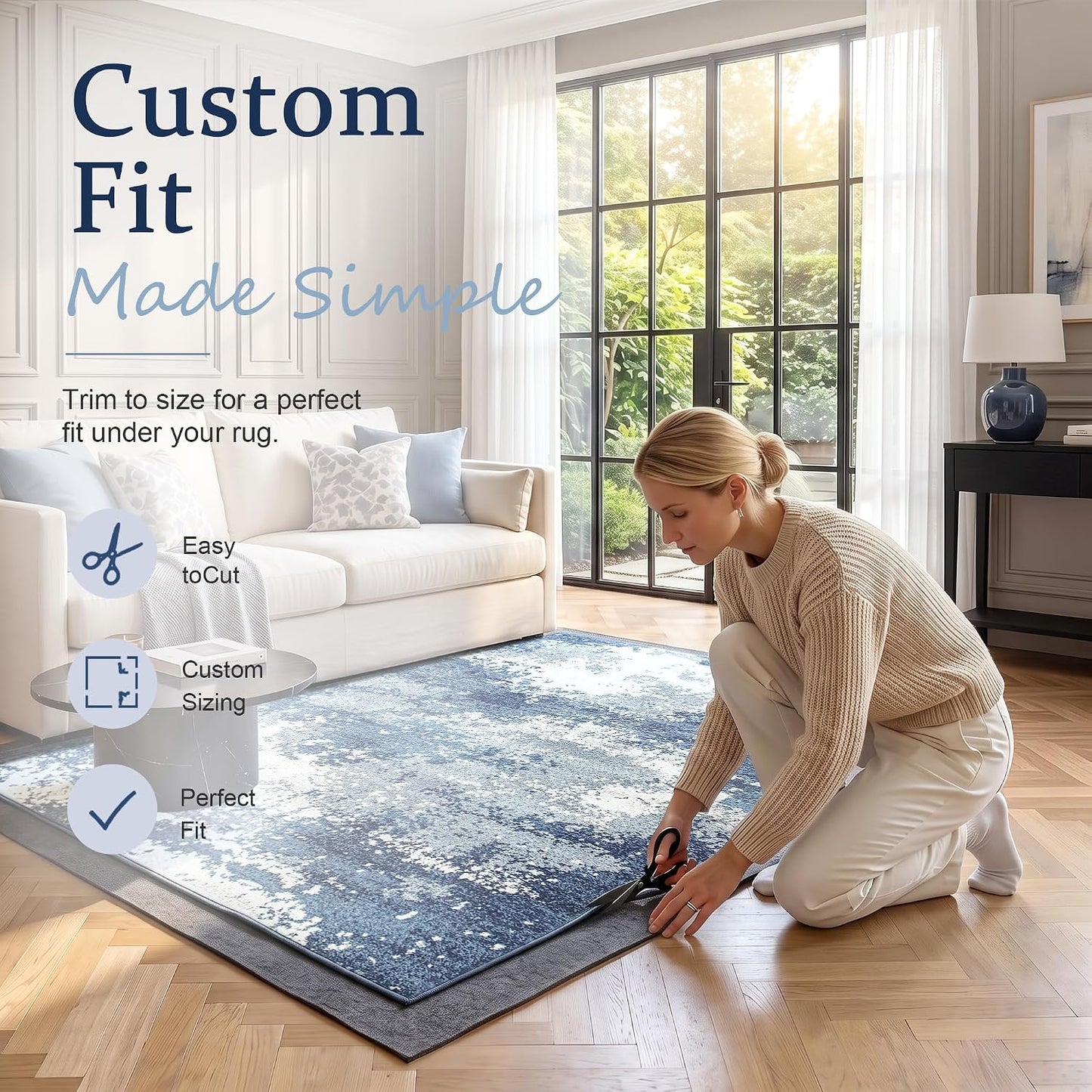 5x7 Non Slip Rug Pad Gripper Cushioned Carpet Pads | Ideas for Hardwood Floors, Thick Felt Liner with Silicone Backing, Under Area Rugs Anti Skid Mat Keep Rugs in Place and Safe