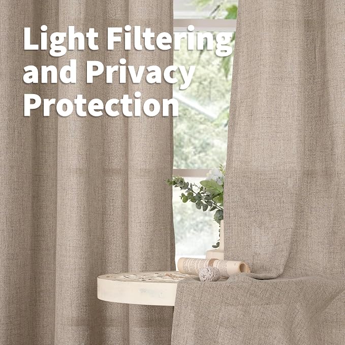 YoungsTex Dark Oatmeal Linen Semi Sheer Curtains 2 Panels - Image 3
