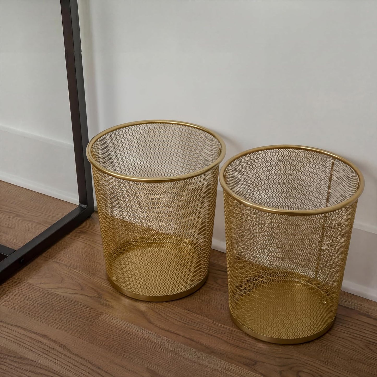 Martha Stewart Ryder 4.5 Gallon Mesh Metal Wastebaskets, Gold, 2-Pack | Steel Mesh, Gold Finish