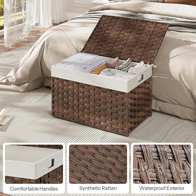 HOOBRO Storage Basket with Lid, 17.2 Gallon Wicker Basket, Handwoven Blanket - Image 7