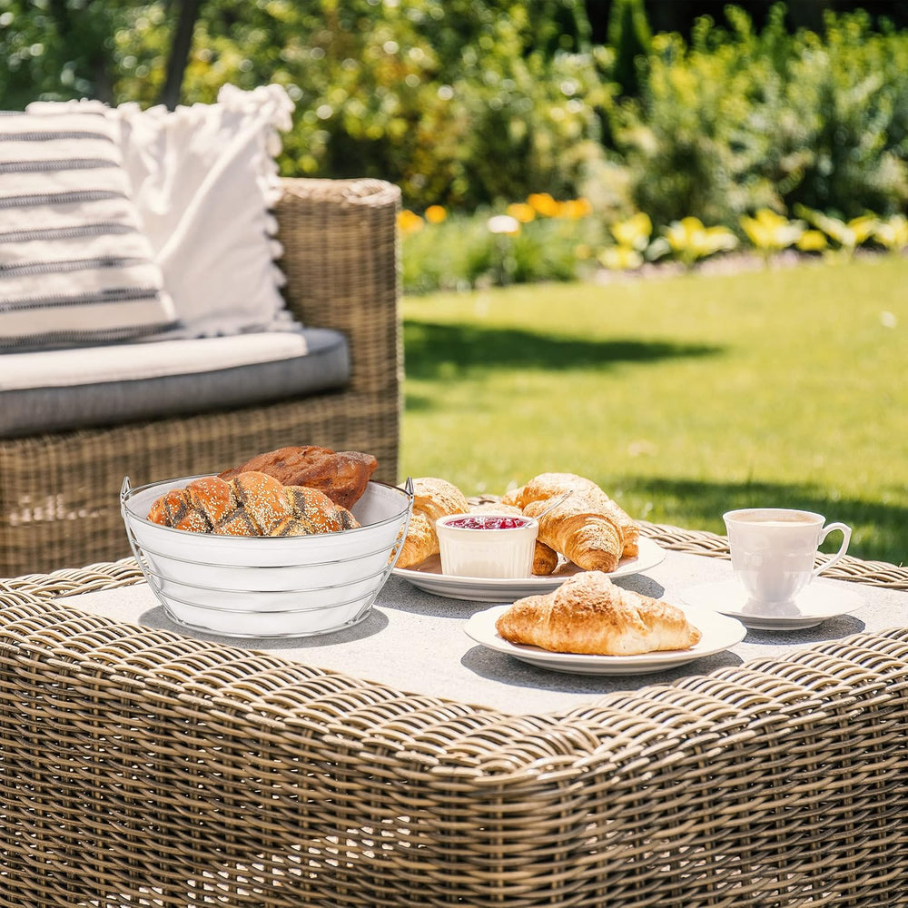 Relaxdays Metal bread basket, with removable fabric insert, round, breakfast ...