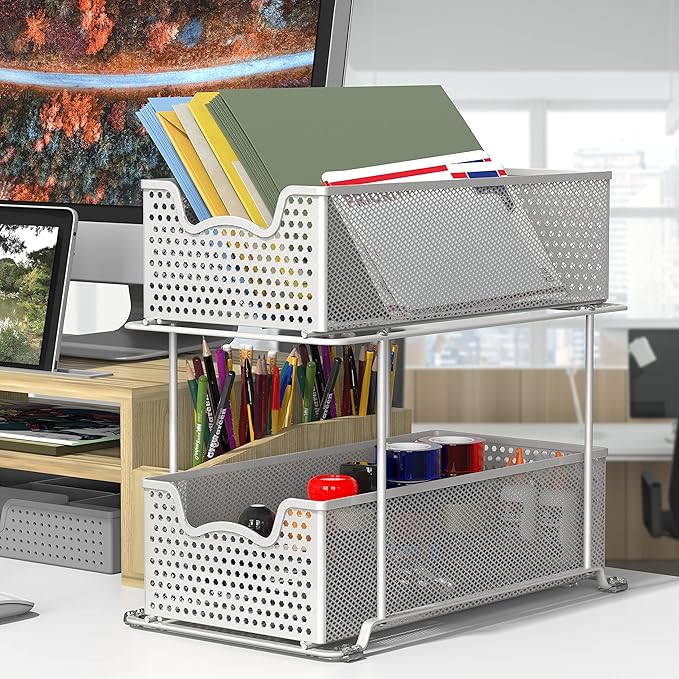 SIMPLE HOUSEWARE 2 Tier Sliding Cabinet Basket Organizer Drawer - Image 5