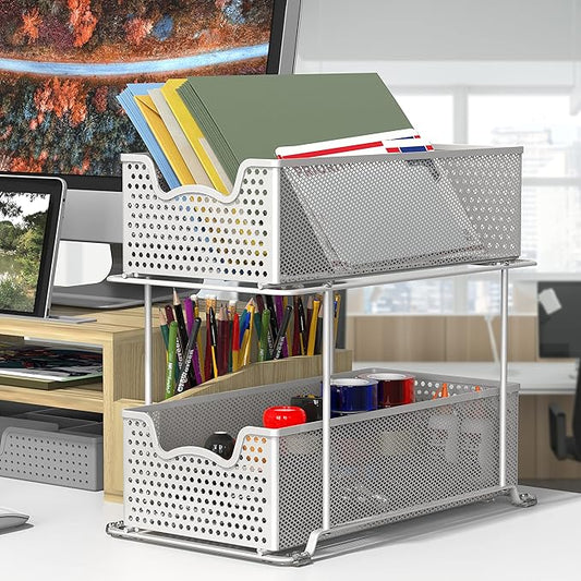 SIMPLE HOUSEWARE 2 Tier Sliding Cabinet Basket Organizer Drawer - Image 2