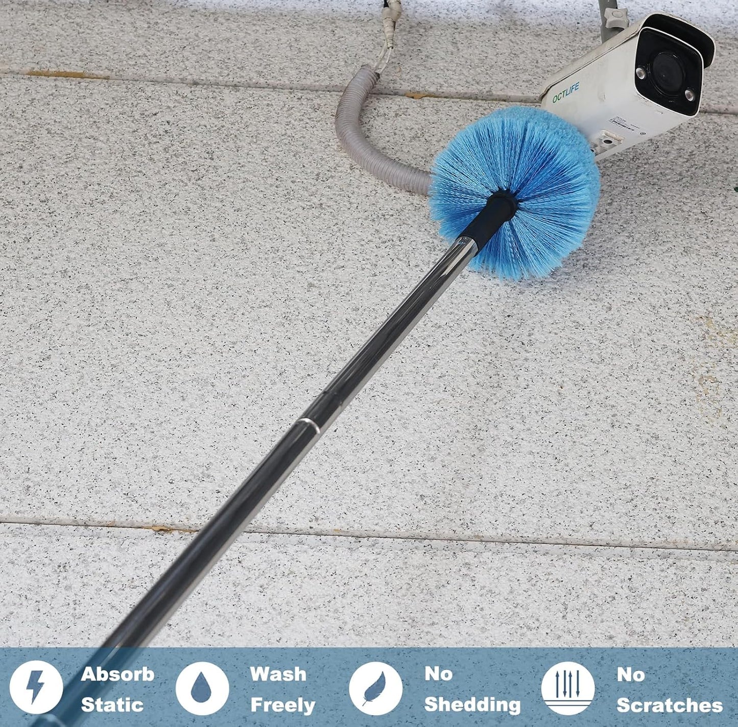 Cobweb Duster Head Brush-Twist-On Spider Web Brush for Outdoor & Indoor Web Cleaning // Fits Standard Acme Threaded Poles // Cobweb Duster Brush Head Only-Blue -1 Pack
