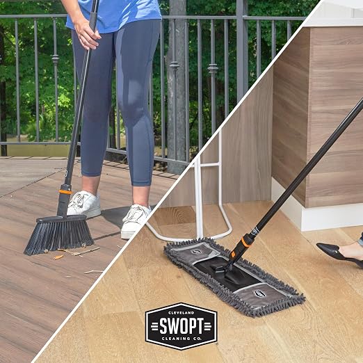 SWOPT 24” Microfiber Dust Mop, Angle Broom + 48” & 60" Steel Handles, Combo — - Image 10