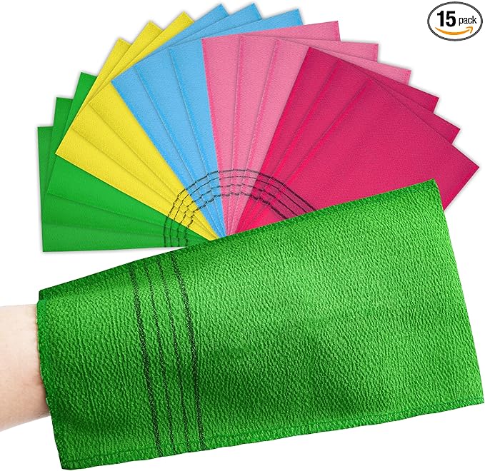 15 Pcs Korean Exfoliating Mitt, 9*5.5 in Gentle Exfoliating Korean Scrub Mitt by TaShow