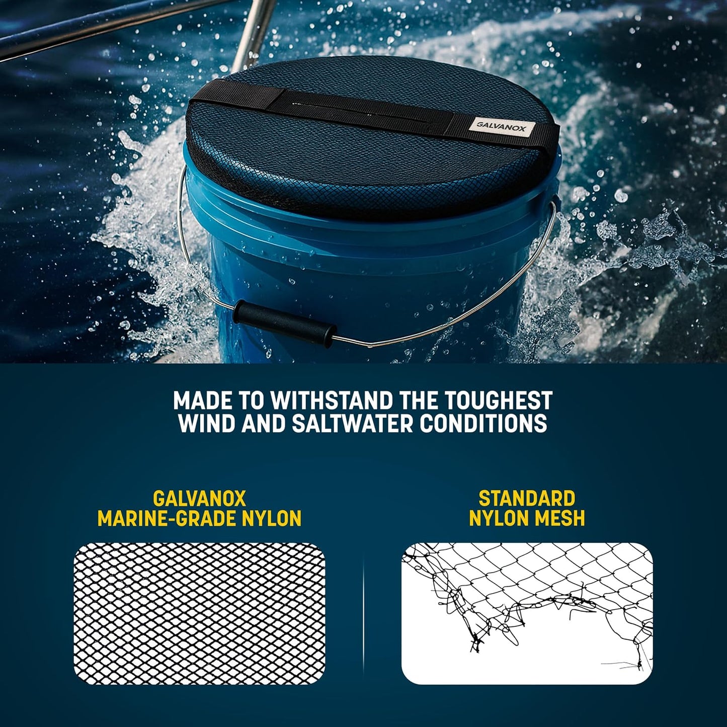 GALVANOX Mesh Lid for 5 Gallon Bucket, Compatible with Loadout Buckets - Boat Trash Can Cover for Fishing and Boating