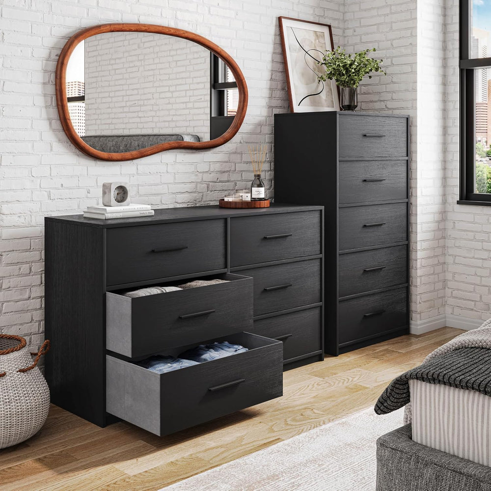 5-Drawer Dresser w/Fabric Drawers, Modern, Storage Chest,Black
